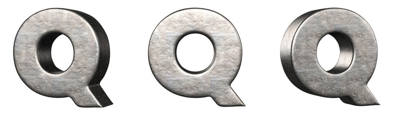 Fototapete - Letter Q from a scratched iron letters collection. Isolated. 3D Rendering