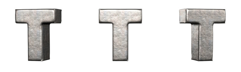 Fototapete - Letter T from a scratched iron letters collection. Isolated. 3D Rendering
