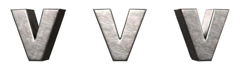Fototapete - Letter V from a scratched iron letters collection. Isolated. 3D Rendering