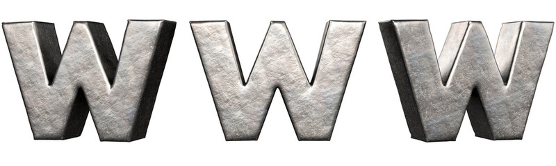 Fototapete - Letter W from a scratched iron letters collection. Isolated. 3D Rendering