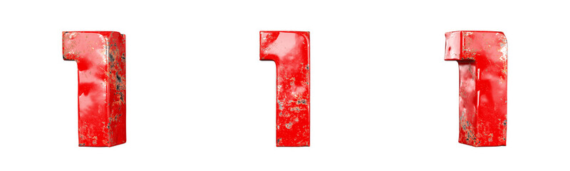 Fototapete - Number 1 (One) from Red scratched metallic numbers collection set. Isolated. 3D Rendering