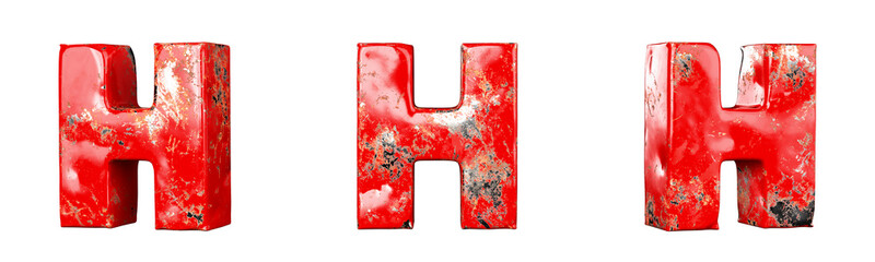 Fototapete - Letter H from Red scratched metallic letters alphabet collection set. Isolated. 3D Rendering