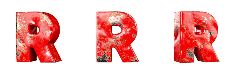 Fototapete - Letter R from Red scratched metallic letters alphabet collection set. Isolated. 3D Rendering