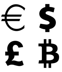 Canvas Print - Symboles monétaires : Euro, dollar, livre, bitcoin