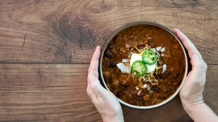 Wall Mural - Serving Chili Con Carne on a Wooden Table with room for Copy