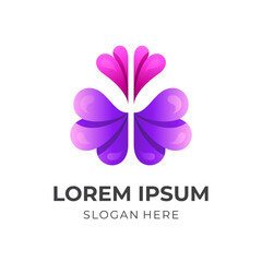  simple brain logo vector with 3d purple and pink color style