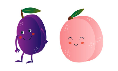 Wall Mural - Cute Humanized Fruit with Smiling Face Vector Set