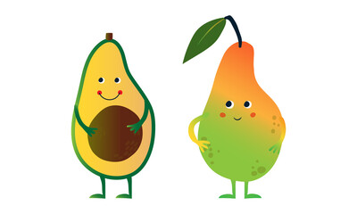 Canvas Print - Cute Humanized Fruit with Smiling Face Vector Set