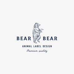 Wall Mural - grizzly bear abstract vector sign, symbol or logo template. hand drawn animal sketch silhouette with
