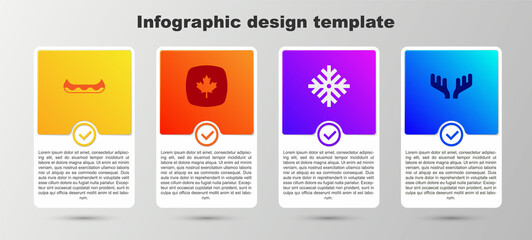 Sticker - Set Kayak, Canadian maple leaf, Snowflake and Deer antlers. Business infographic template. Vector