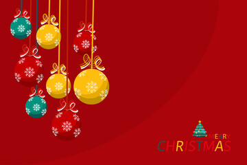 flat art and cartoon design for christmas ormanent decorate on red background