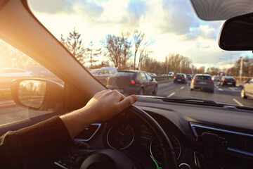 driving a car in a traffic jam