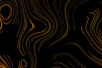 Poster - 3d rendering stylish creative abstract black background. Yellow lines swirling in spiral. Motion design of particles shaping lines, helix and abstract structures.