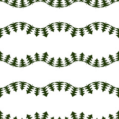 Wall Mural - Seamless pattern of silhouettes green christmas trees in wavy rows