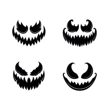 Scary Faces Of Halloween Pumpkin Or Ghost . Vector Collection.