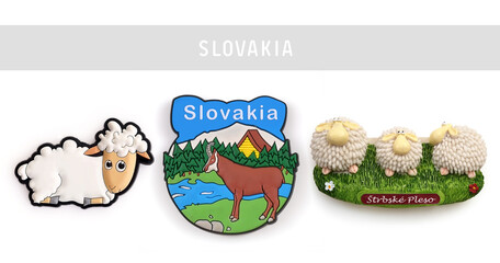 Wall Mural - Magnetic souvenir from Slovakia. Translation of the inscription: name of a mountain lake Shtrbske Pleso