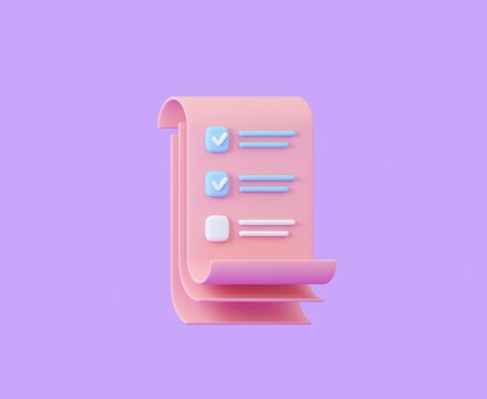 Checklist on violet background. 3d rendering.