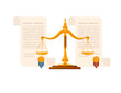 Scales of justice and judicial acts with seals vector illustration on white background