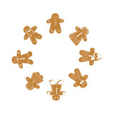 Fototapeta Pokój dzieciecy - gingerbread man. Christmas new year ginger cookie in the shape of a person. Set of Brown pepper cake for the holiday. Glazed men. Stock vector flat cartoon illustration isolated on white background.