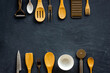 Leinwandbild Motiv Kitchenware cooking tools and utensils. Cooking background, flat lay