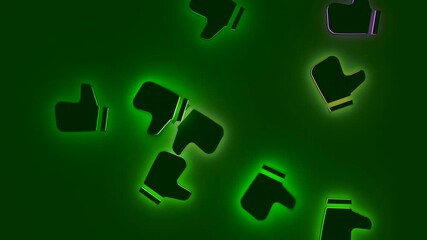 Poster - Falling 3d thumbs up on isolated background. Design. Few fingers fall up and crumble on background. Thumbs up icons fall and hit unexpectedly