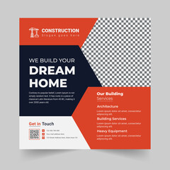 Wall Mural - Construction Agency We Build Your Dream Home Banner or Real Estate Instagram Post or Banner Template Premium Vector