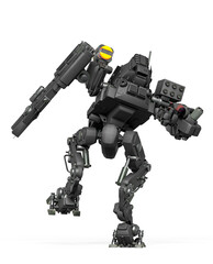 combat mech is stepped in that rear view