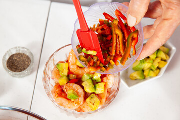 Wall Mural - Close-up of the preparation process of a delicious shrimp ceviche