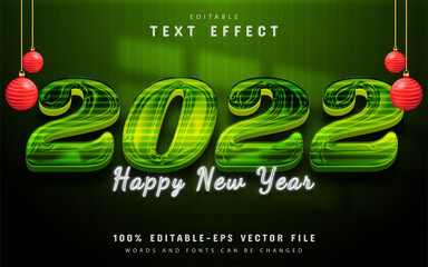 Wall Mural - Happy new year 2022 text, green shiny text effect