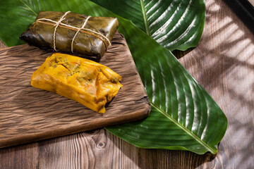 Tamale Typical Colombian Food Wrapped In Banana Leaves