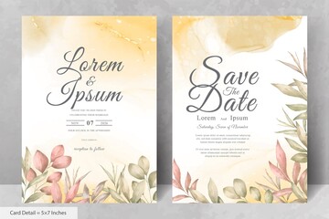 Wall Mural - Arrangement Floral Wedding Invitation Set with  Greenery Watercolor Leaves