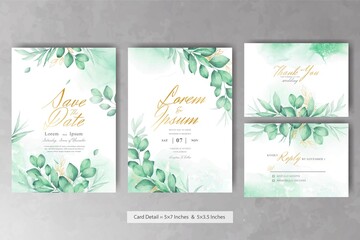 Wall Mural - Arrangement Floral Wedding Invitation Set with  Greenery Watercolor Leaves