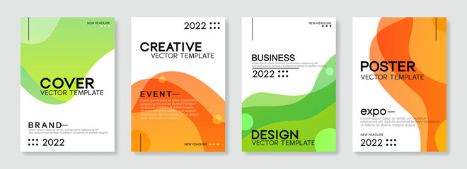 Poster - Set of colorful cover design templates. Abstract dynamic shape background with waves for banner, posters, card and wallpaper. Vector