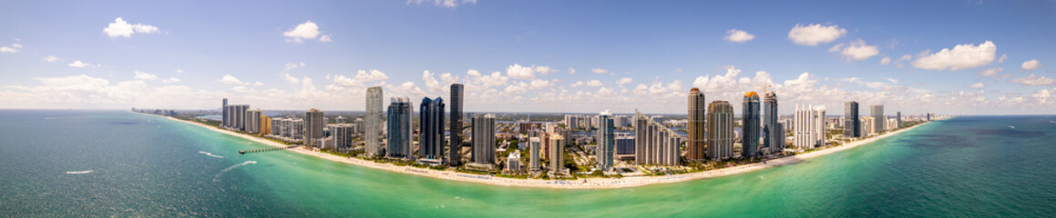 Fototapete - Amazing wide angle aerial panorama Sunny Isles Beach FL