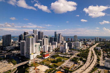 Fototapete - Aerial drone photo Downtown Miami FL