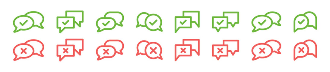 Poster - Message icons set. Approved and disapproved symbol on speech bubble. Conversation concept