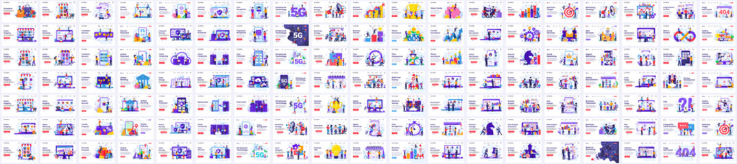 Fototapete - Huge Collection of Business concept flat vector illustration. Set of Landing page design concept of Marketing, Team Metaphor, Ecommerce, Technology templates vector illustration