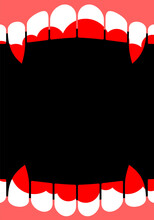 Vampire Mouth Poster For Halloween Party Backdrop. All Hallows Eve Background. Place For Text