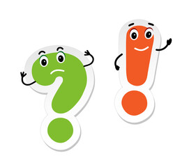 Wall Mural - Large green question mark and orange exclamation mark. Cartoon character.