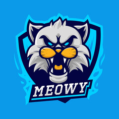 White cat esport logo vector illustration