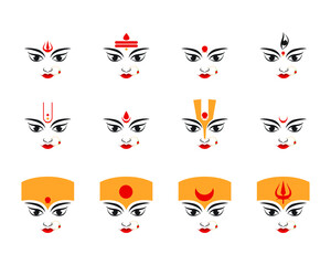 illustration of Goddess Durga Face icon, happy durga puja, subh navratri 