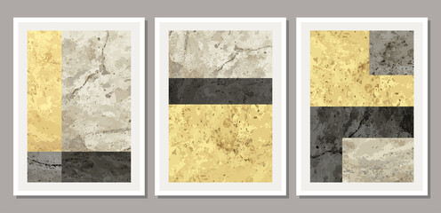 Wall Mural - Set of minimal 20s geometric design posters with primitive shapes