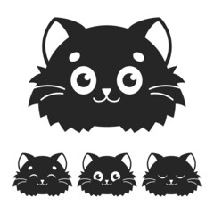 Wall Mural - Cute cat. Black silhouette. Design element. Vector illustration isolated on white background. Template for books, stickers, posters, cards, clothes.