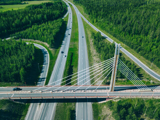 Wall Mural - Aerial view of bridge over highway road in Finland.