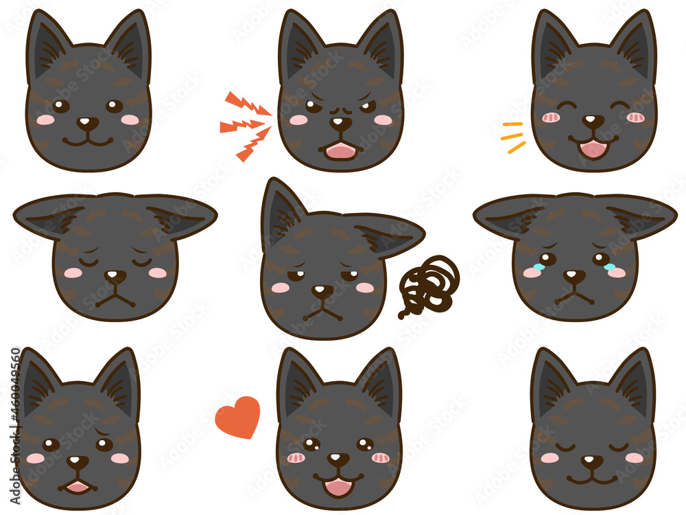 Vector de Stock 甲斐犬（黒虎毛）の顔表情アイコン | Adobe Stock