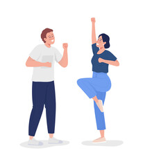 Poster - Joyful couple semi flat color vector character. Standing figures. Full body people on white. Family members isolated modern cartoon style illustration for graphic design and animation
