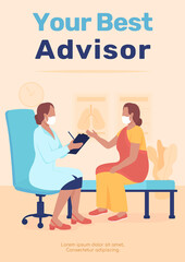 Poster - Doctor appointment poster flat vector template. Your best advisor. Brochure, booklet one page concept design with cartoon characters. Physician visit flyer, leaflet with copy space