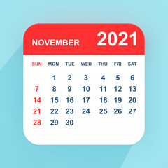 Poster - Flat Icon Calendar November 2021. 3d Rendering