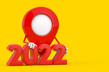 Poster - Map Pointer Pin Character Mascot with 2022 New Year Sign. 3d Rendering