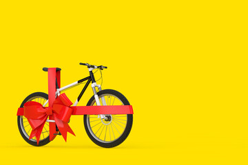 Poster - Black and White Mountain Bike with Red Ribbon as Gift. 3d Rendering
